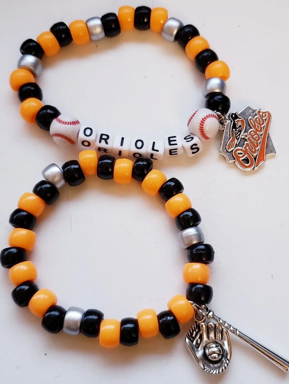 Handmade Stackable MLB Baltimore Orioles Baseball Bracelets